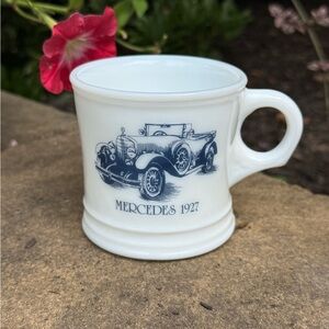 Vintage Surrey Milk Glass Mug Featuring a 1927 Mercedes